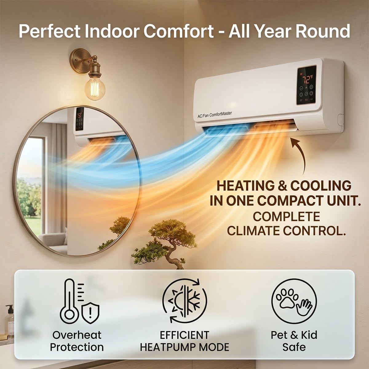 1800W Wall Mounted Air Conditi - Smart Bathroom Fan ulasan dan harga